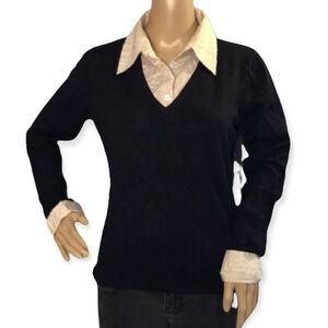 Vintage East 5th Black Sweater With Faux Collar Cuffs Large But See Measurements